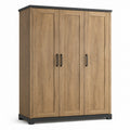 Armadio guardaroba a 3 ante, 150 × 52 × 190 cm, rovere naturale e nero, stile industriale