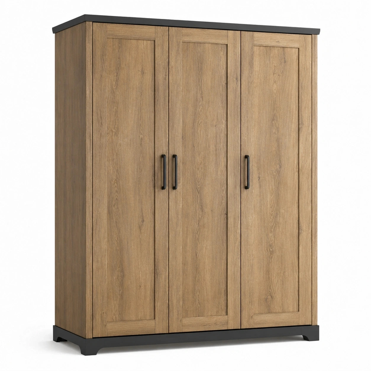 Armadio guardaroba a 3 ante, 150 × 52 × 190 cm, rovere naturale e nero, stile industriale
