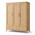 Armadio a 3 ante e 3 cassetti effetto rovere naturale e rattan beige, 150 x 55 x 190 cm