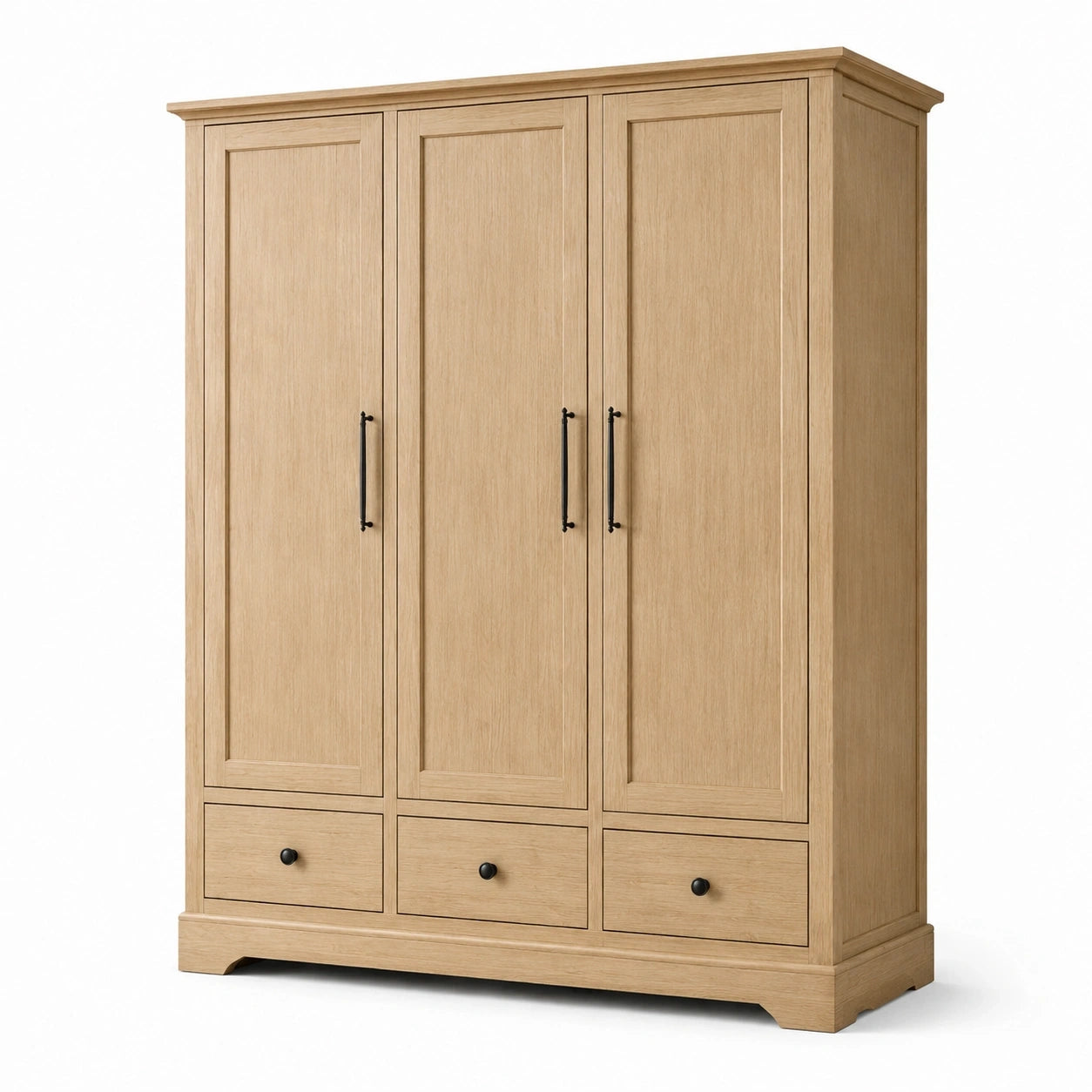 Armadio effetto rovere naturale con 3 ante e 3 cassetti, 160 × 55 × 200 cm
