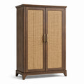 Armadio guardaroba a 2 ante in legno marrone e rattan naturale, 100 × 50 × 180 cm, stile classico