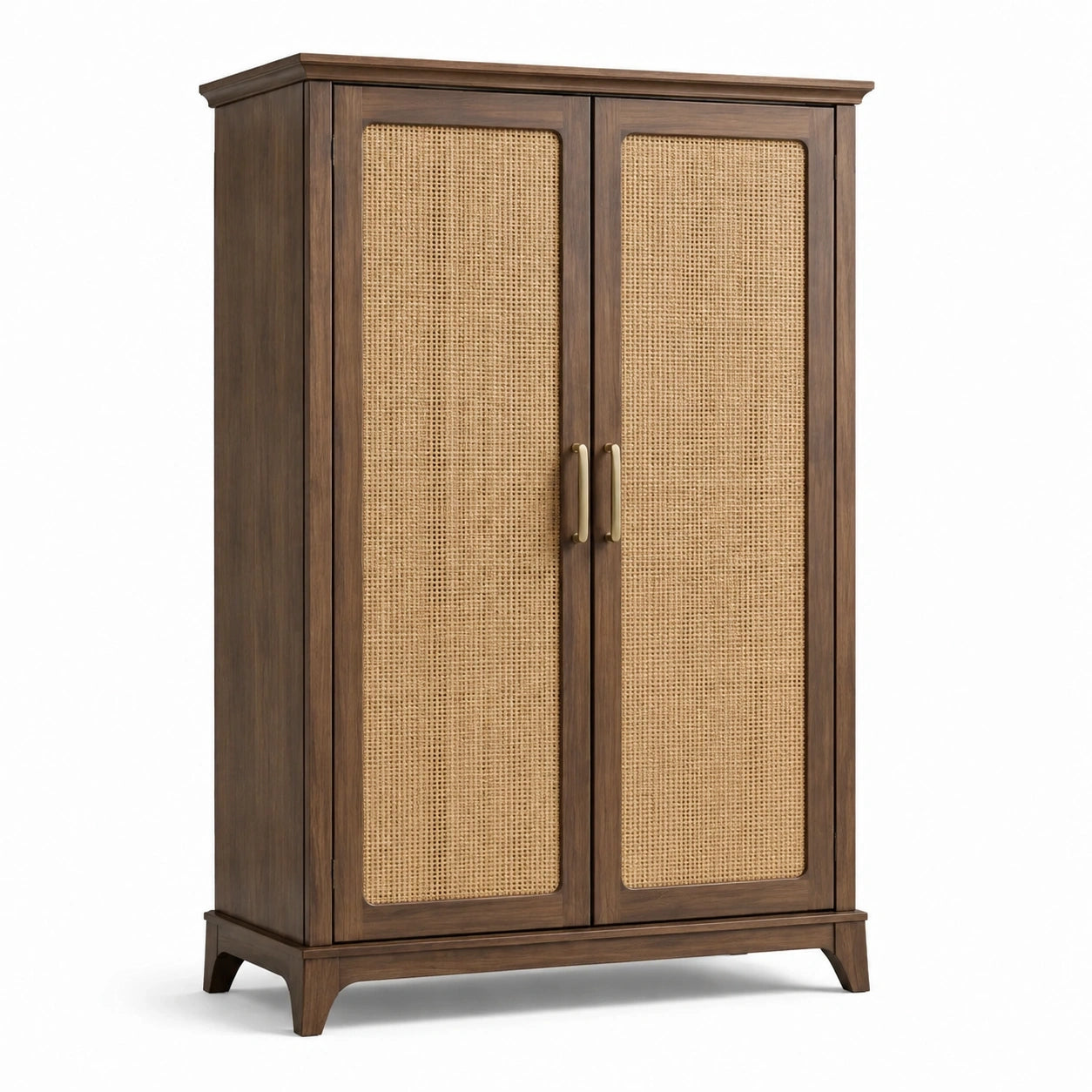 Armadio guardaroba a 2 ante in legno marrone e rattan naturale, 100 × 50 × 180 cm, stile classico