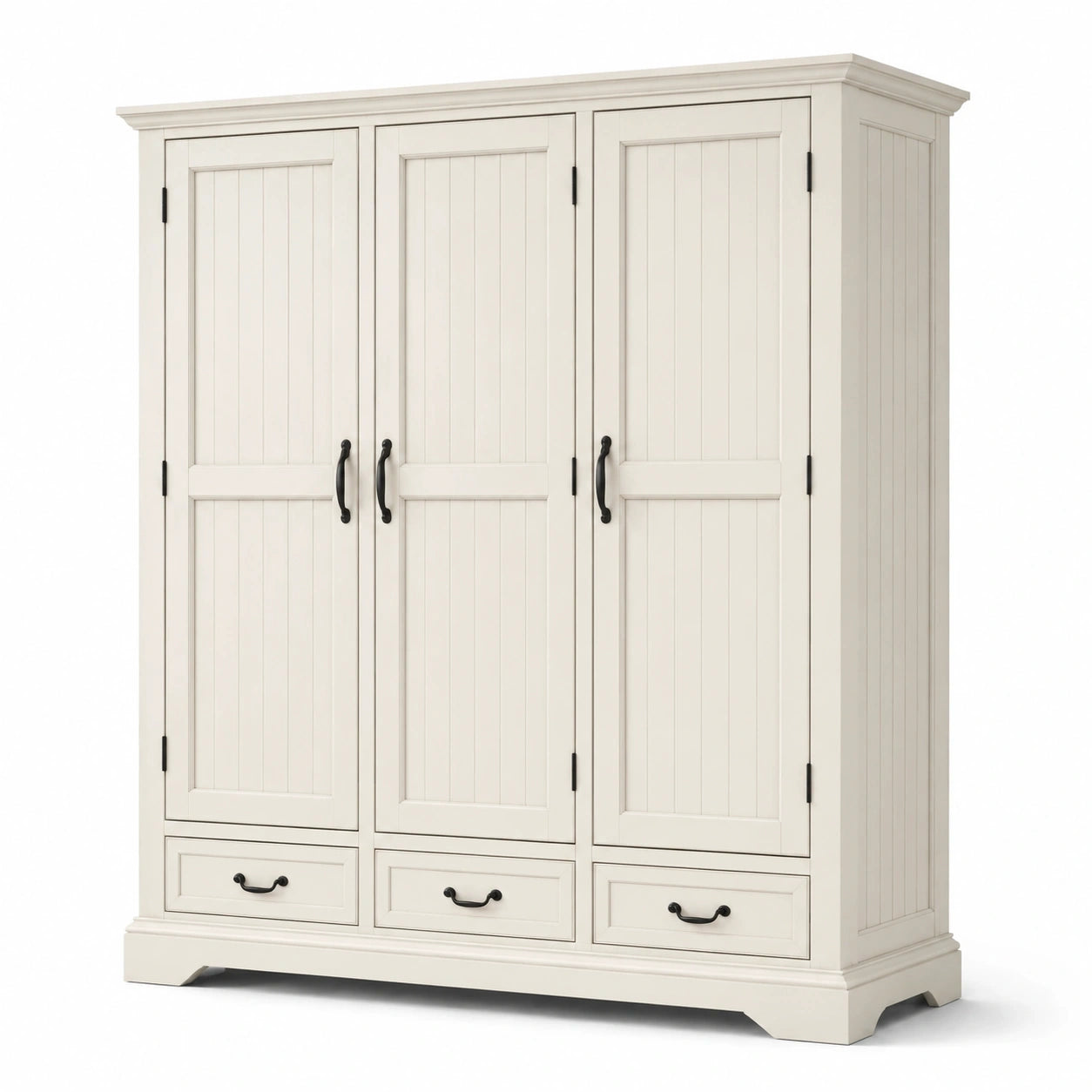 Armadio bianco crema 160 × 55 × 200 cm con 3 ante e 3 cassetti