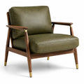 Poltrona moderna in legno con rivestimento effetto pelle verde oliva, 76 × 82 × 80 cm