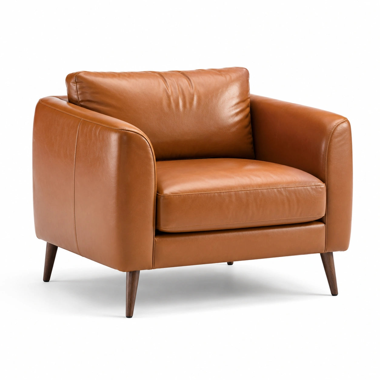 Poltrona moderna 112 × 90 × 85 cm effetto pelle marrone cognac con gambe in legno scuro