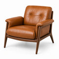 Poltrona monoposto rétro in similpelle marrone cognac e legno marrone scuro, 82 × 86 × 84 cm