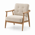 Poltrona lounge rétro in legno e tessuto beige con braccioli, 72 × 78 × 83 cm