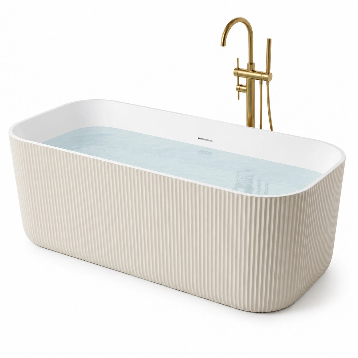 Vasca da bagno freestanding in acrilico bianco scanalato, 170 × 80 × 58 cm, stile moderno