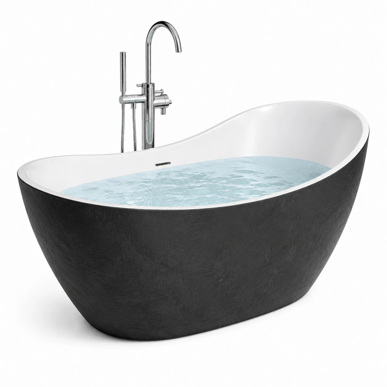 Vasca freestanding ovale moderna in materiale composito nero e bianco, 170 × 80 × 72 cm