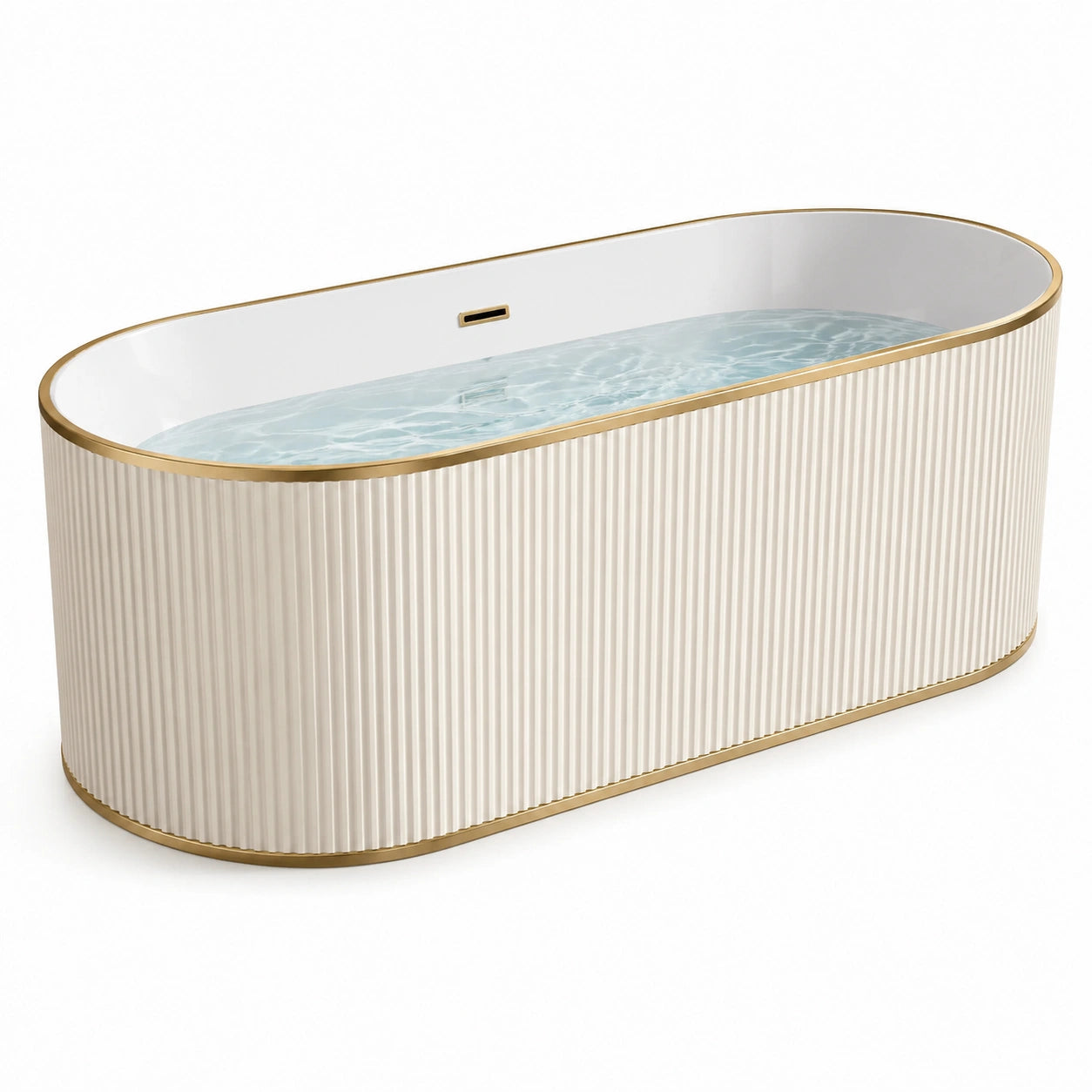 Vasca da bagno autoportante in acrilico bianco e oro con finitura scanalata, 170 × 75 × 60 cm