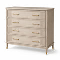 Cassettiera beige e oro con 4 cassetti, 110 × 45 × 115 cm, stile classico contemporaneo