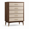 Cassettiera alta moderna a 5 cassetti, 80 × 42 × 120 cm, marrone, beige e oro