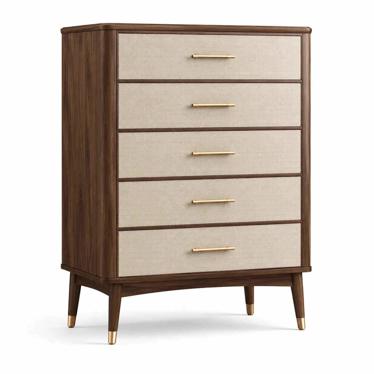 Cassettiera alta moderna a 5 cassetti, 80 × 42 × 120 cm, marrone, beige e oro