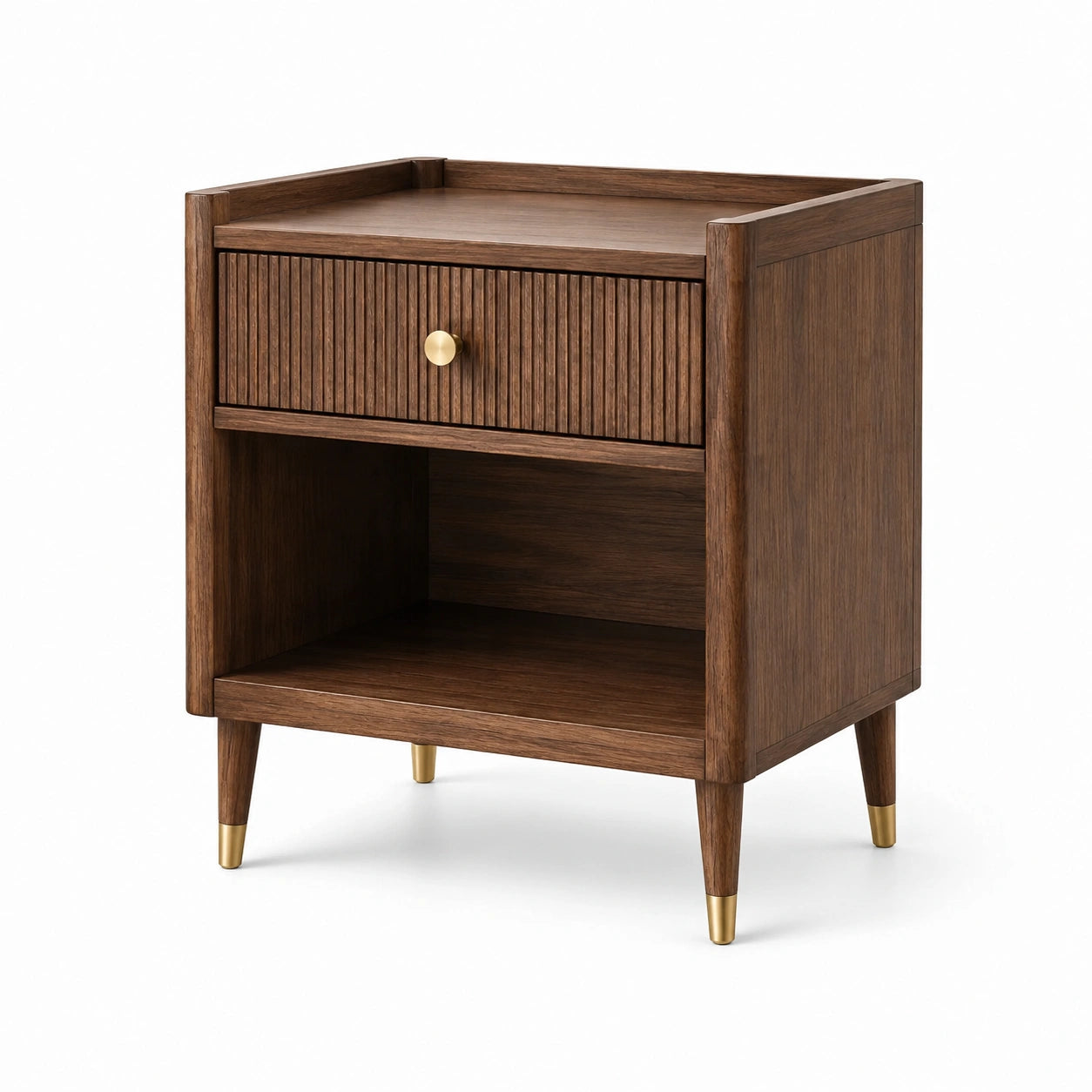 Comodino moderno marrone e oro con cassetto e vano aperto, 50 × 40 × 65 cm