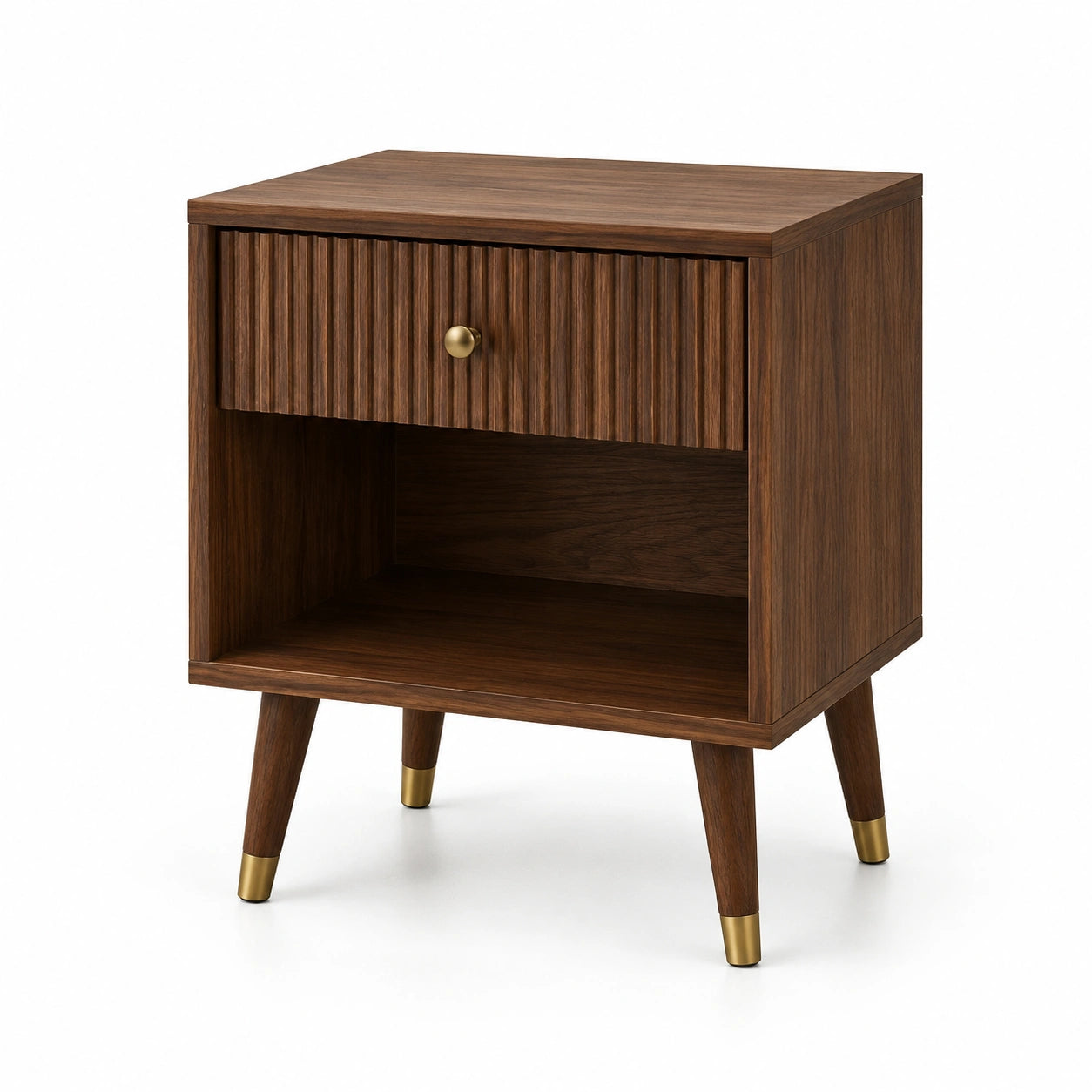 Comodino marrone noce e oro 50 × 40 × 60 cm con cassetto e vano aperto, stile retrò