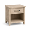 Comodino in legno ingegnerizzato rovere chiaro e nero con 1 cassetto e ripiano, 56 × 43 × 66 cm