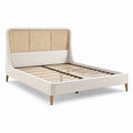 Letto matrimoniale in tessuto beige con testiera intrecciata naturale e rete a doghe, 170 x 215 x 112 cm, per materasso 160 x 200 cm