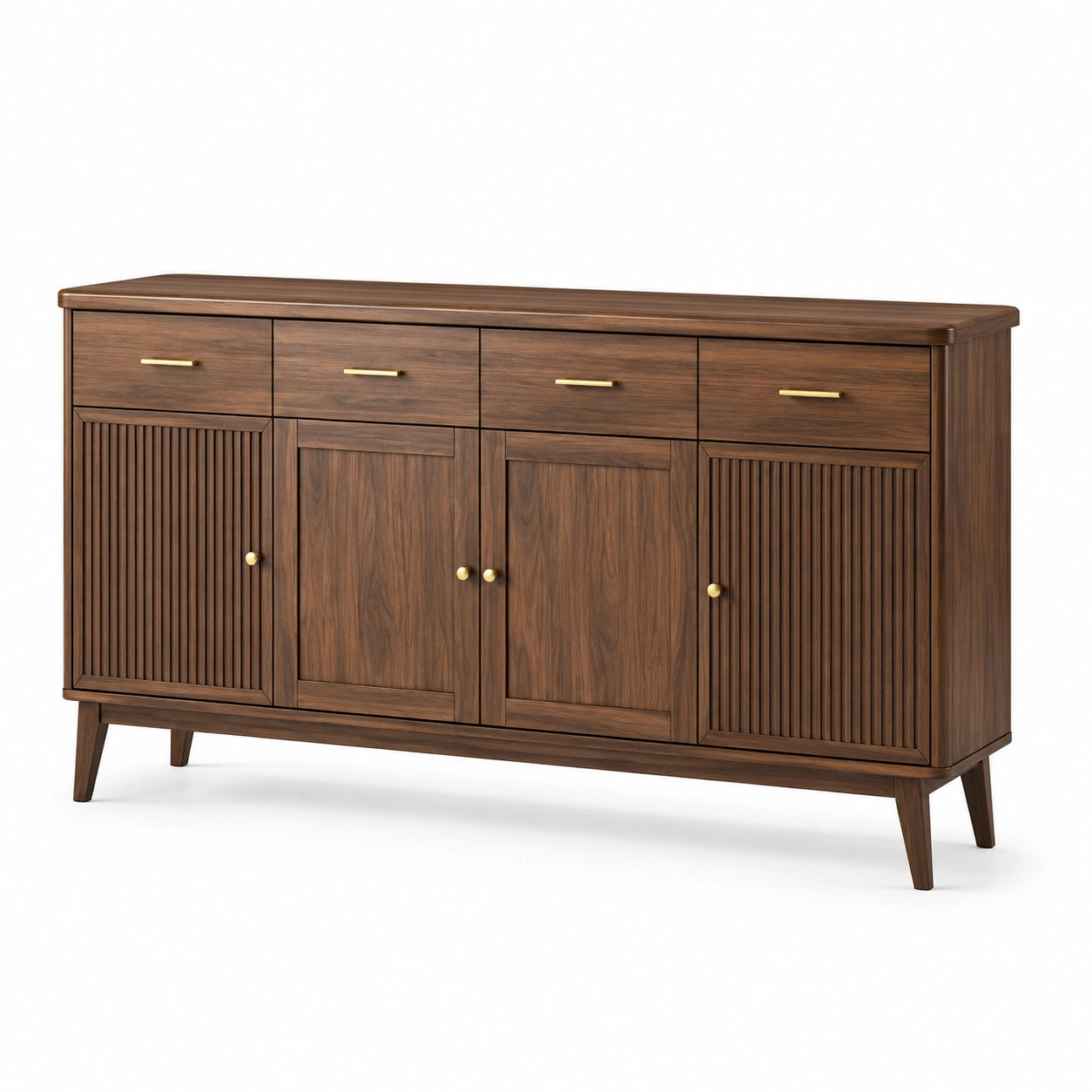 Credenza moderna 180 × 40 × 90 cm, marrone noce e oro, con 4 cassetti e 4 ante