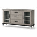 Credenza grigia 160 × 40 × 85 cm con 3 cassetti e 2 ante in vetro scanalato