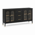 Credenza moderna nera 160 × 40 × 80 cm con 4 ante in vetro scanalato e 3 cassetti