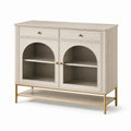 Credenza beige con vetro scanalato fumé, 2 cassetti, 2 ante e ripiani, 120 × 40 × 100 cm