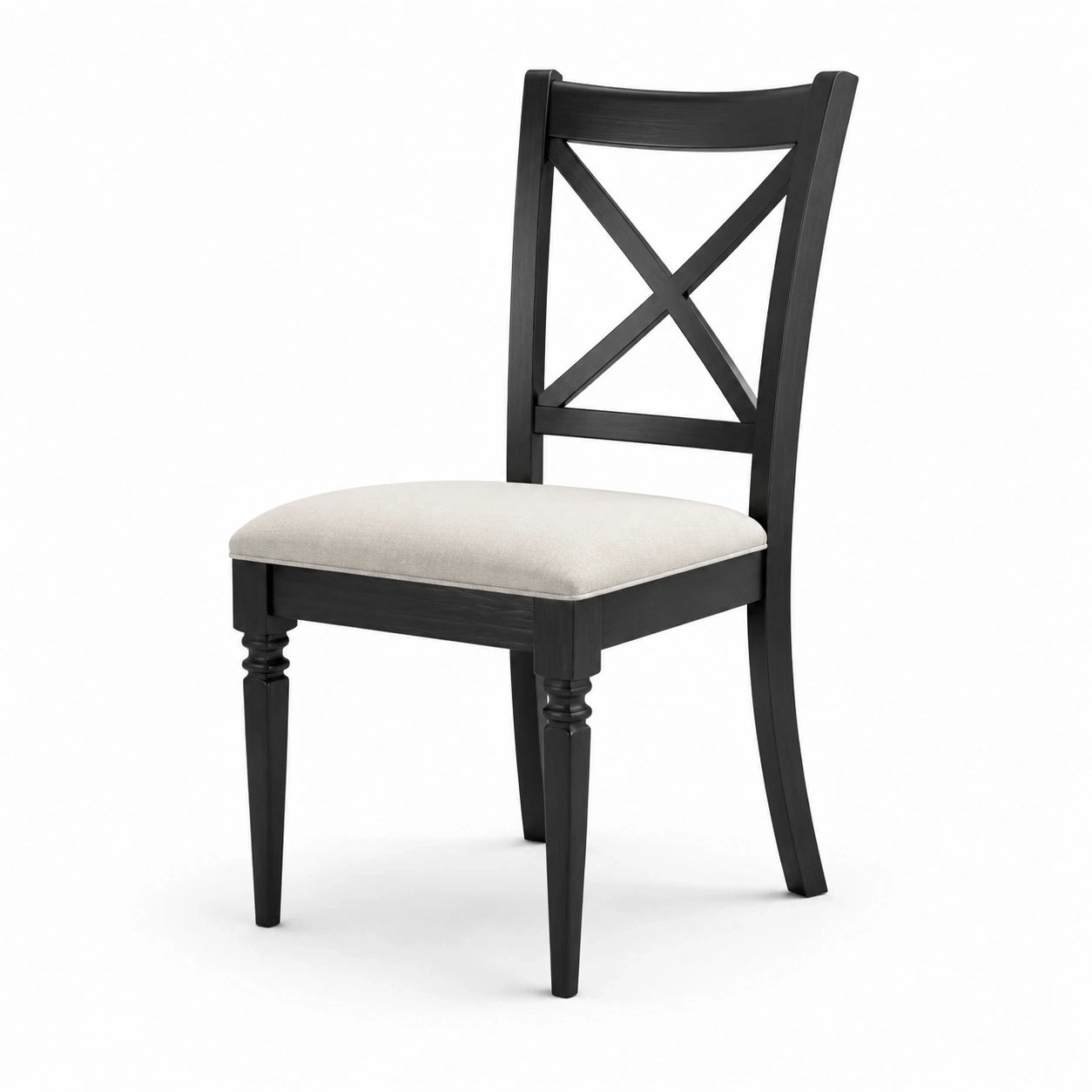 Sedia da pranzo in legno nero con seduta imbottita beige, 47 × 54 × 98 cm
