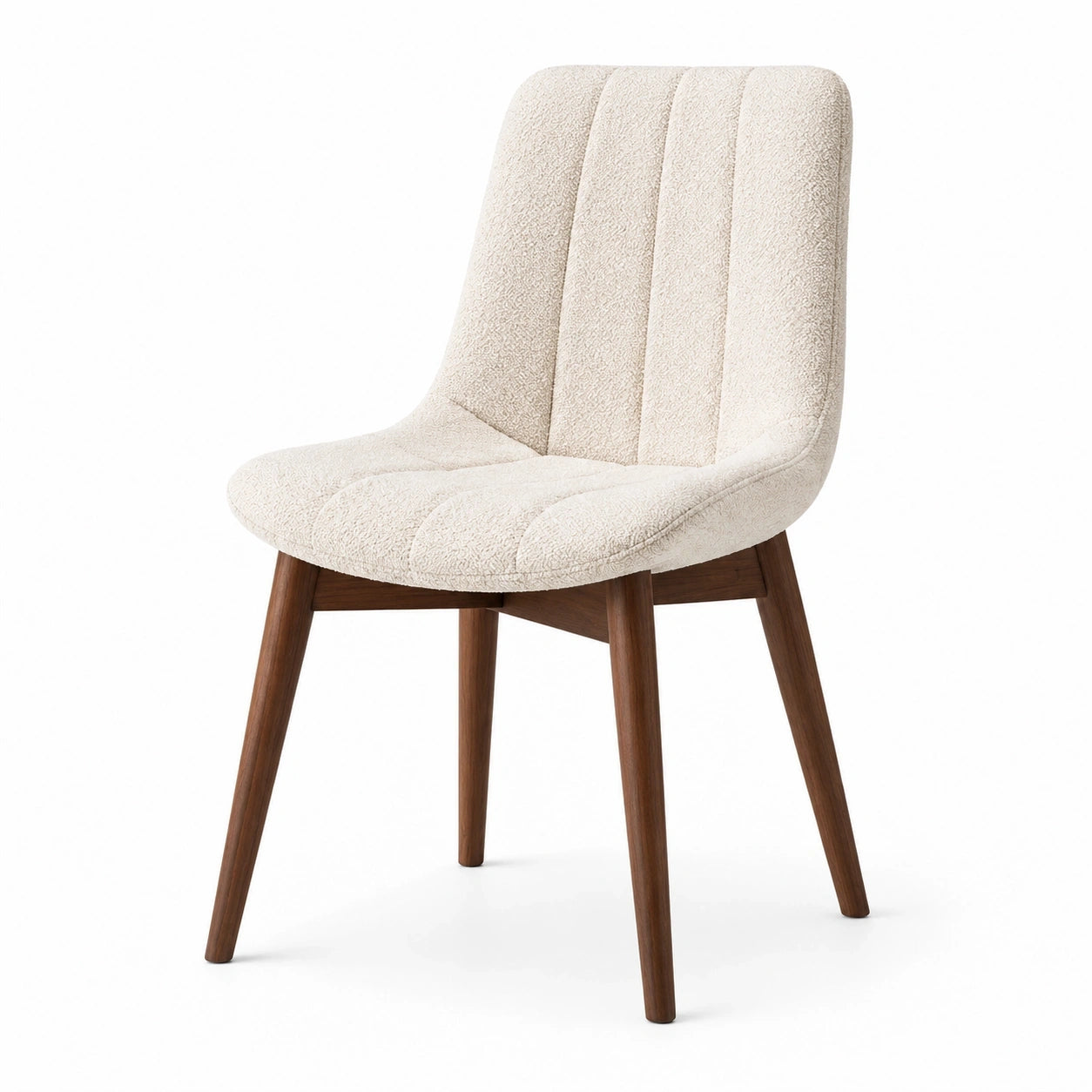 Sedia da pranzo imbottita in bouclé crema con gambe marroni, 55 × 62 × 83 cm