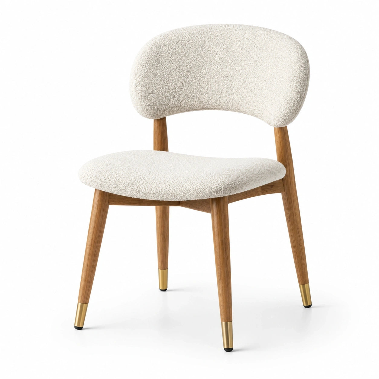 Sedia imbottita moderna 55 × 58 × 78 cm in bouclé bianco crema con gambe in legno