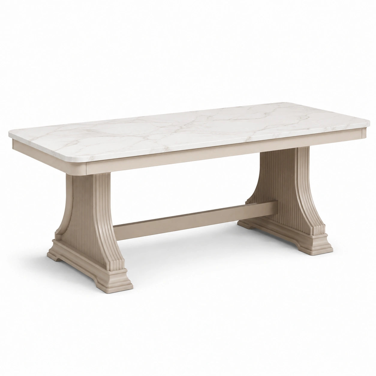 Tavolo da pranzo classico effetto marmo bianco e tortora, 180 × 90 × 76 cm
