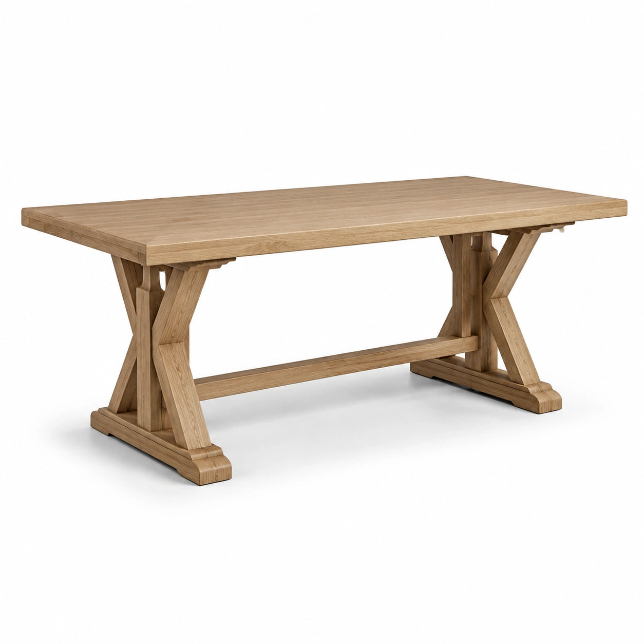 Tavolo da pranzo rustico in legno marrone chiaro con base a cavalletto, 200 × 100 × 76 cm