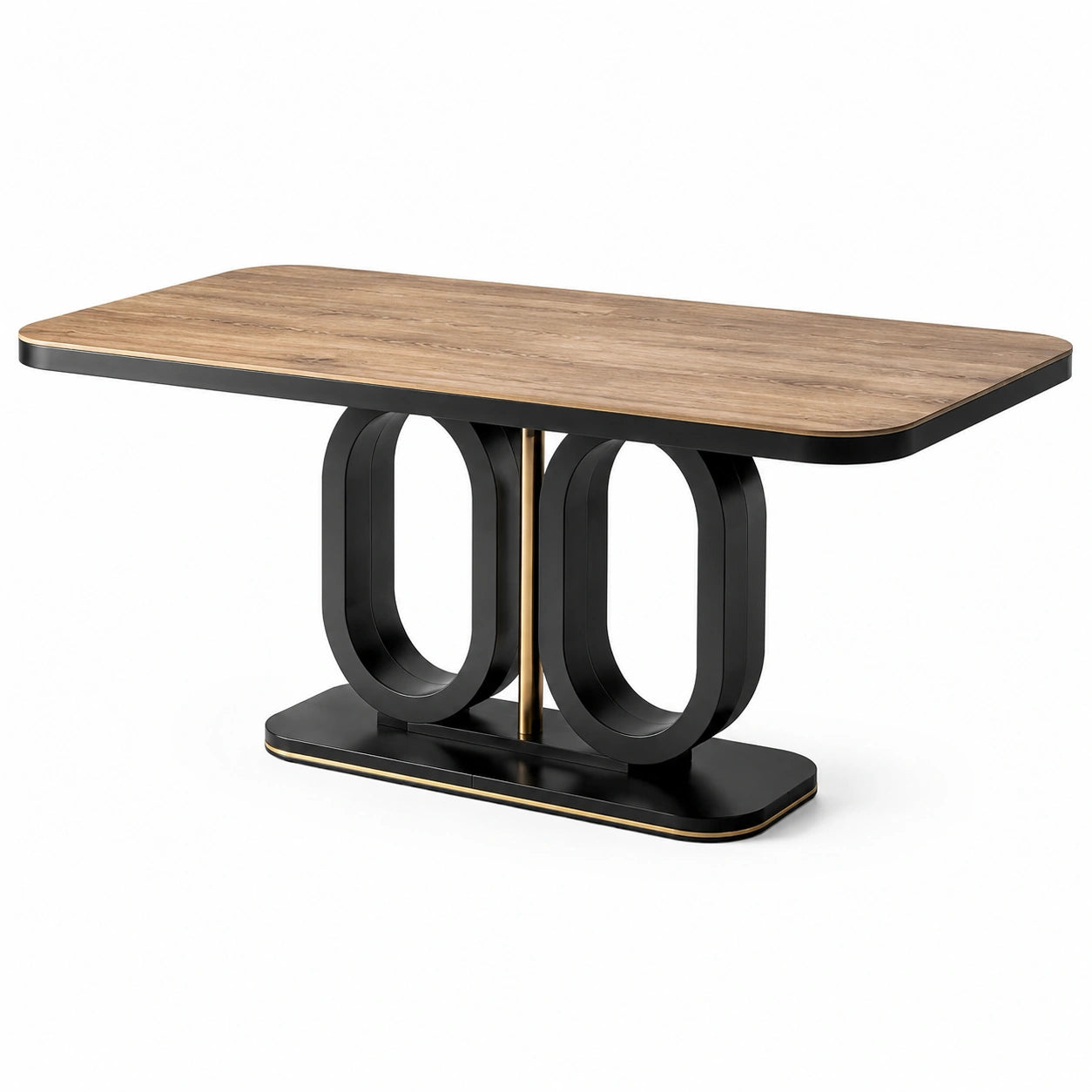 Tavolo da pranzo moderno 160 × 90 × 76 cm effetto legno marrone con struttura nera e dettagli oro