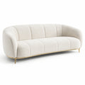 Divano a 3 posti in tessuto bouclé bianco crema con base dorata, 220 × 90 × 75 cm