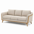 Divano moderno a 3 posti 210 × 86 × 82 cm in tessuto beige e legno naturale