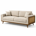 Divano 3 posti 215 × 88 × 84 cm in tessuto beige con struttura in legno marrone