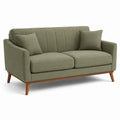 Divano moderno a 2 posti in tessuto verde oliva con gambe in legno marrone, 185 × 83 × 86 cm